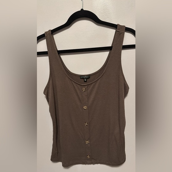 Olive Green Dynamite Tank Top with button Detail - Picture 1 of 2